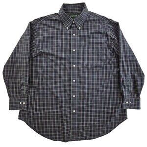 Ralph Lauren Green Label Shirt Men's 17 1/2 32/33 No Iron Plaid Green Blue EUC